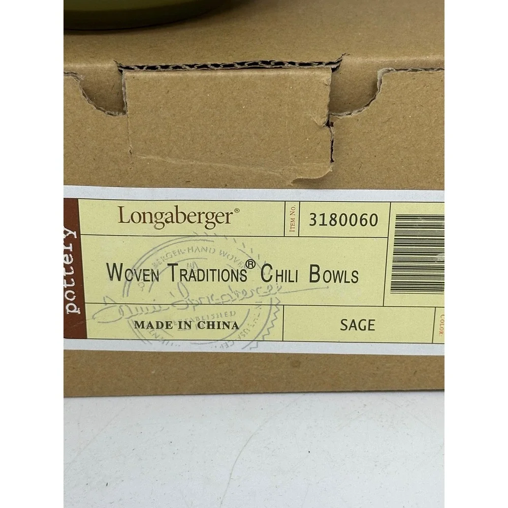Longaberger Chili Bowl Sage Green Woven Traditions Pottery Single Handle NIB